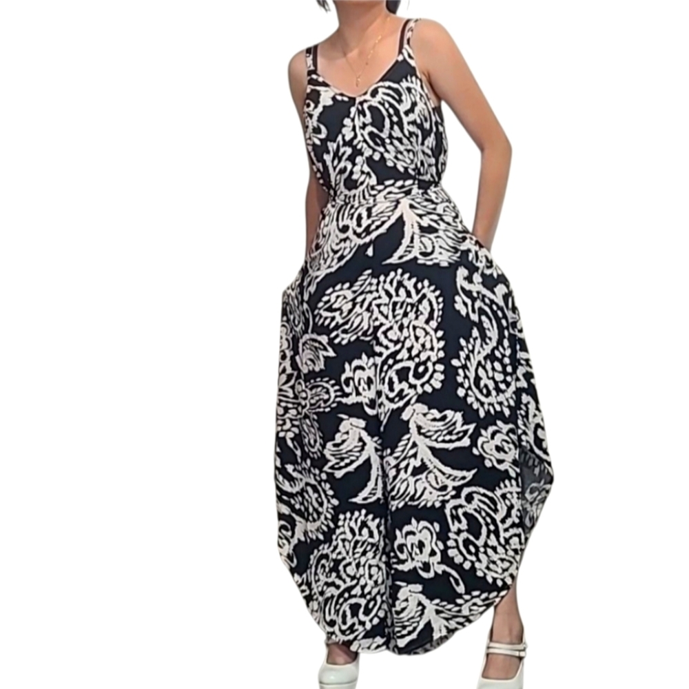 1. State Black and White Jumpsuit with Paisley Floral Print